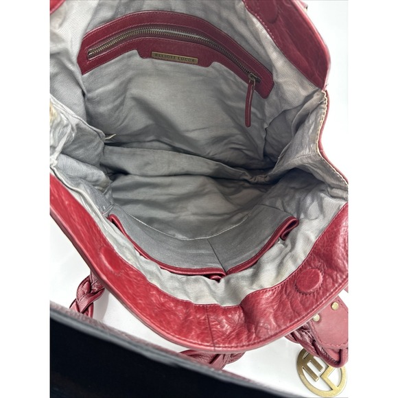 Vintage Elliott Lucca Red Leather Woven Handbag With Braided Handles